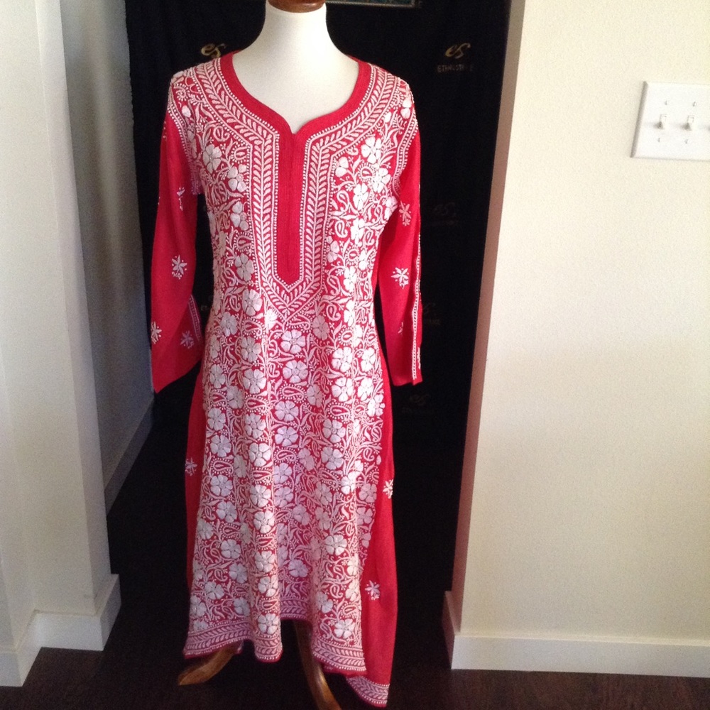 Fire engine red cotton kurta